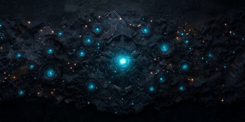 Wall Mural - A black and blue image of a galaxy with many stars and a bright light