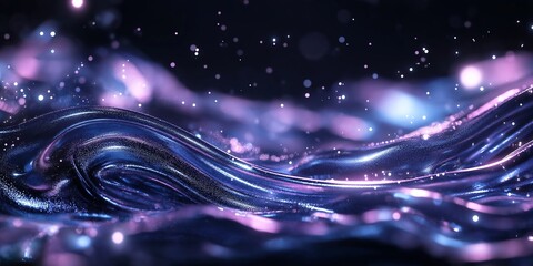 Wall Mural - A blue and purple wave with glittery particles in the water