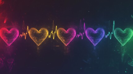 Poster - A series of heart waveforms depicted in different colors, symbolizing various emotional states, displayed on a dark background for a striking contrast