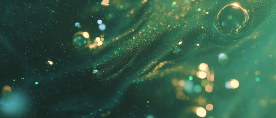 Fototapete - Vibrant green moss texture with golden glitters and soft contrasting shapes