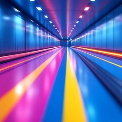 Wall Mural - Neon-lit tunnel with vibrant stripes.