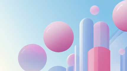 Poster - Gradient-filled polygons with smooth lines and subtle shadows, arranged to create a modern, abstract composition in soft pastel tones