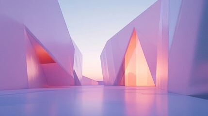 Poster - Gradient-filled polygons with smooth lines and subtle shadows, arranged to create a modern, abstract composition in soft pastel tones