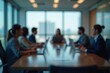 © Fazla - Business Team Having a Meeting in a Conference Room, Reflection of People and Table Through Glass Wall, Modern Office Collaboration Generative AI