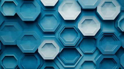 Aufkleber - Hexagonal geometric patterns in cool blue tones, layered with shadows and textures for a modern, tech-inspired graphic background