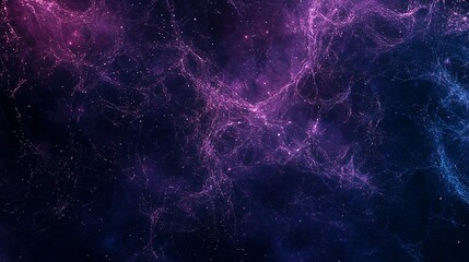 Wall Mural - complex web-like structure of glowing purple and blue particles against a dark cosmic background. id