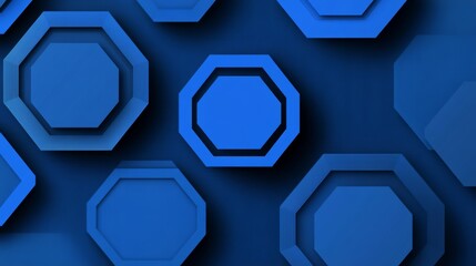 Aufkleber - Hexagonal geometric patterns in cool blue tones, layered with shadows and textures for a modern, tech-inspired graphic background