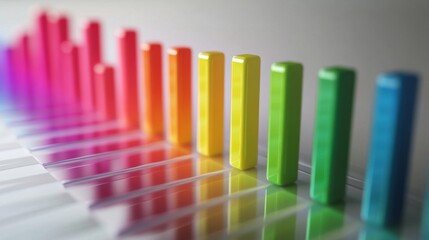 Fototapete - Multi-colored D bar graph on a glossy surface, with each bar casting distinct shadows, giving a sharp, vibrant appearance