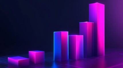 Poster - Stylized bar graph with glowing bars in neon colors, set against a dark, tech-inspired background for a dynamic and impactful graphic