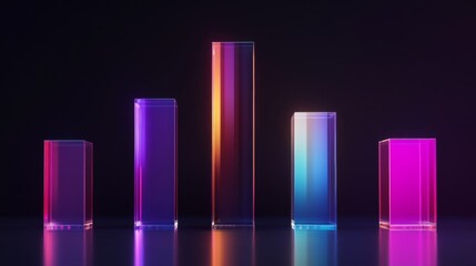 Aufkleber - Transparent D bar graph with glowing edges, set against a dark background for a modern, tech-inspired look