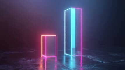 Aufkleber - Transparent D bar graph with glowing edges, set against a dark background for a modern, tech-inspired look