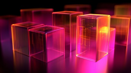 Aufkleber - Transparent D bar graph with glowing edges, set against a dark background for a modern, tech-inspired look