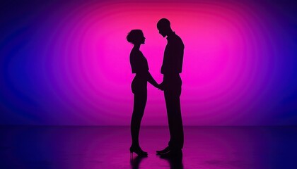Wall Mural - silhouetted couple holding hands against vibrant background