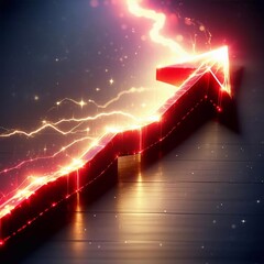 Wall Mural - Digital 3D red arrow pointing up against colorful night sky background symbolizes growth dynamics, increase and progress