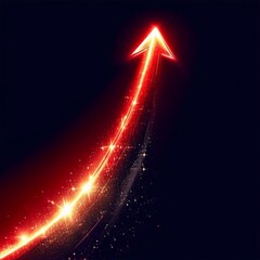 Wall Mural - Digital 3D red arrow pointing up against colorful night sky background symbolizes growth dynamics, increase and progress