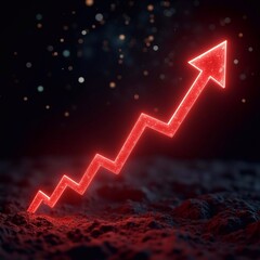 Wall Mural - Digital 3D red arrow pointing up against colorful night sky background symbolizes growth dynamics, increase and progress