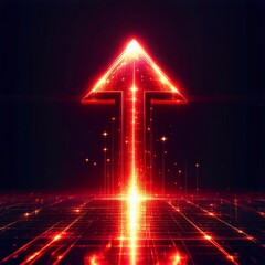 Wall Mural - Digital 3D red arrow pointing up against colorful night sky background symbolizes growth dynamics, increase and progress