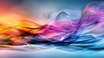 Aufkleber - Vibrant abstract lines of gentle vibration across a dreamy landscape digital art calm environment wide angle view