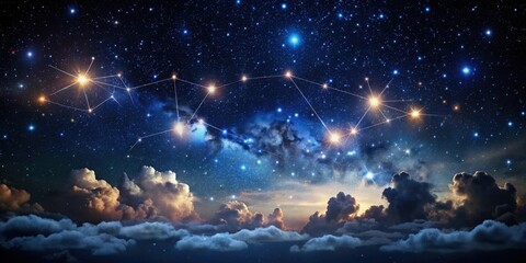 Wall Mural - Celestial Tapestry A Nocturnal Sky Showcased Above a Sea of Clouds, Featuring a Constellation of Bright Stars Connected by Luminescent Lines