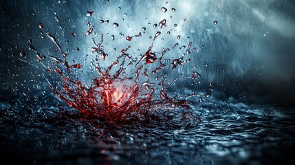 Fototapete - Ethereal fragments exploding from liquid droplets dark water background high-quality image abstract aesthetic