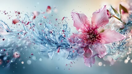 Poster - Delicate flowerlike shapes disintegrating in midair nature scene digital art colorful environment close-up perspective