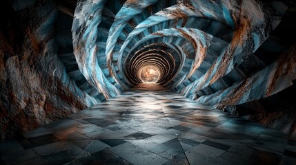 Fototapete - Dynamic diagonal patterns creating a surreal tunnel experience in an abstract environment artistic perspective