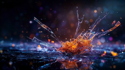 Poster - Dynamic glass cracking event urban environment abstract art reflective surface close-up shattering beauty
