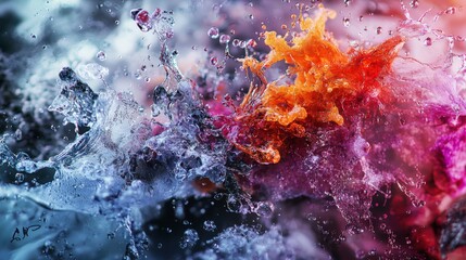 Poster - Dynamic irregular splashes of bold hues spreading across water abstract art high contrast colorful vibrant imagery