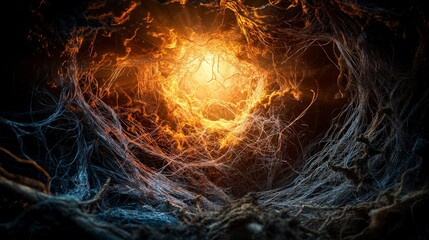 Aufkleber - Dynamic radiant strands softly unwinding in an open terrain abstract art surreal environment close-up perspective