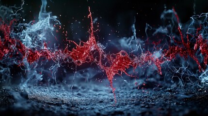 Poster - Ethereal liquid wave pulse abstract studio digital art dark environment close-up view visceral motion