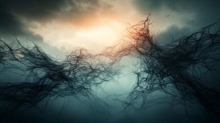 Poster - Ethereal vibrations of thin waving strokes against hazy background digital art abstract atmospheric artistic concept