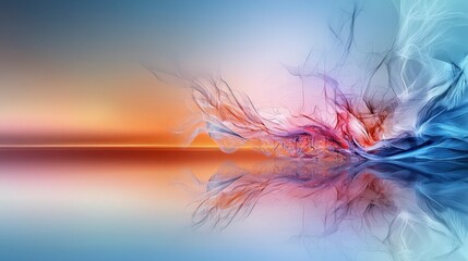 Aufkleber - Muted tones and ethereal reflections tranquil digital art with trembling thin strokes in an abstract setting