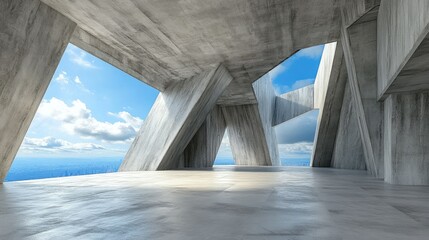 Wall Mural - 3D render of abstract futuristic architecture with empty concrete floor