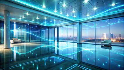 Wall Mural - Modern Luxury Apartment with Futuristic Interior Design and Panoramic City View at Night