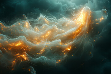 Wall Mural - fiery glow enveloped by stormy blue clouds, evoking a dynamic interplay of light and shadow