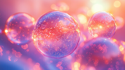 Wall Mural - soft blue bubbles illuminated by internal stars, floating in a peaceful celestial dreamscape
