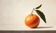 © minahus - A Single Mandarin Orange with Leaves: Still Life Painting