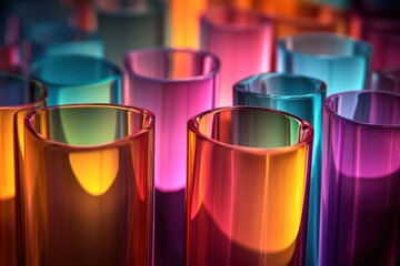 Wall Mural - abstract, colorful glass-curved shapes on a black background.