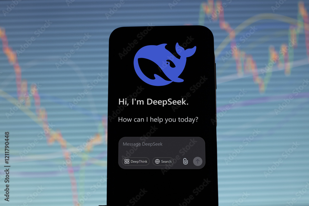 deepseek AI Chinese model chat, deep seek AI on a phone. Stock Photo ...