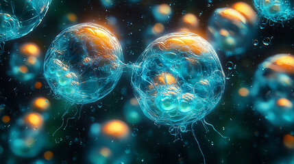Wall Mural - vibrant aquatic entities in deep sea hues, intertwined and glowing with internal light, suspended in