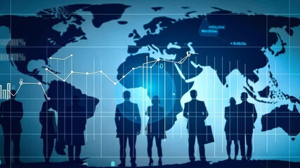 Leinwandbilder - Business Professionals Analyzing Global Market Trends Data Visualization on Digital Map for Financial Growth and International Collaboration