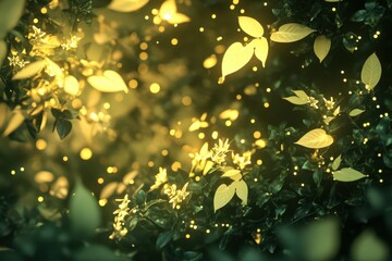 Canvas Print - Golden Light Illuminates Lush Green Foliage and Delicate Flowers