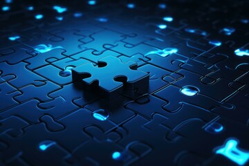 Wall Mural - one puzzle piece completing a jigsaw puzzle with binary code, representing problem solving, cybersec