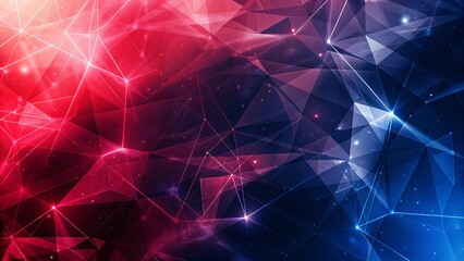 Poster - Abstract blue and red light with digital connecting dots decoration, with space and gaming background wallpaper, futuristic technology backdrop with glowing particles and virtual elements