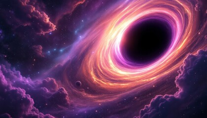 cosmic enigma: a mesmerizing digital illustration of a black hole, its intense gravitational pull wa