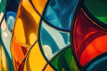 Wall Mural - abstract background with colorful glass shapes, dark blue and rainbow colors