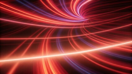 Poster - Bright red light trails curve dynamically against a dark background, creating a mesmerizing abstract motion effect with glowing energy lines that captivate the eye and evoke a sense of speed