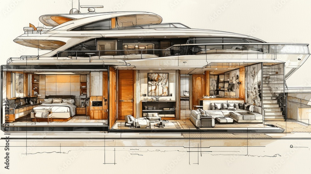 Luxury Yacht Interior Design: A Modern Masterpiece at Sea Stock ...