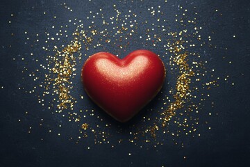 Aufkleber - Heart-shaped decoration surrounded by golden glitter on a dark surface for romantic occasions