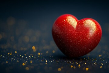 Poster - Red heart decoration on a glittery blue surface creating a romantic atmosphere for special occasions